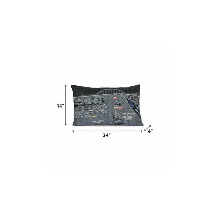 14" X 24" Dark Gray And White Chesapeake Nighttime Skyline Lumbar Decorative Pillow HomeRoots