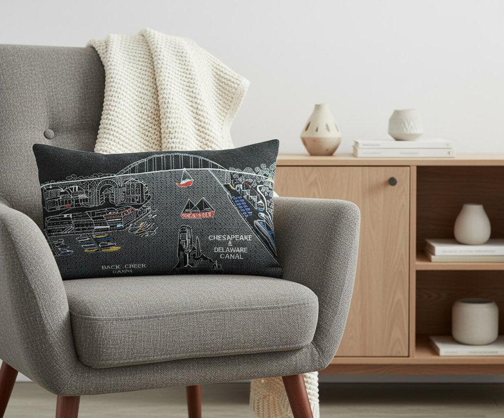 14" X 24" Dark Gray And White Chesapeake Nighttime Skyline Lumbar Decorative Pillow HomeRoots
