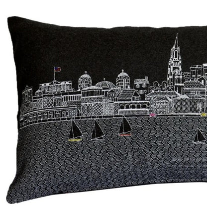 25" Black Charleston Nighttime Skyline Lumbar Decorative Pillow FurniFindUSA