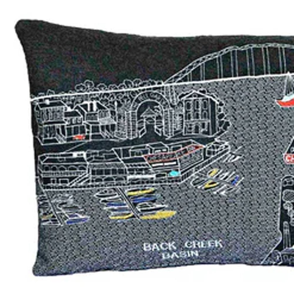 14" X 24" Dark Gray And White Chesapeake Nighttime Skyline Lumbar Decorative Pillow HomeRoots