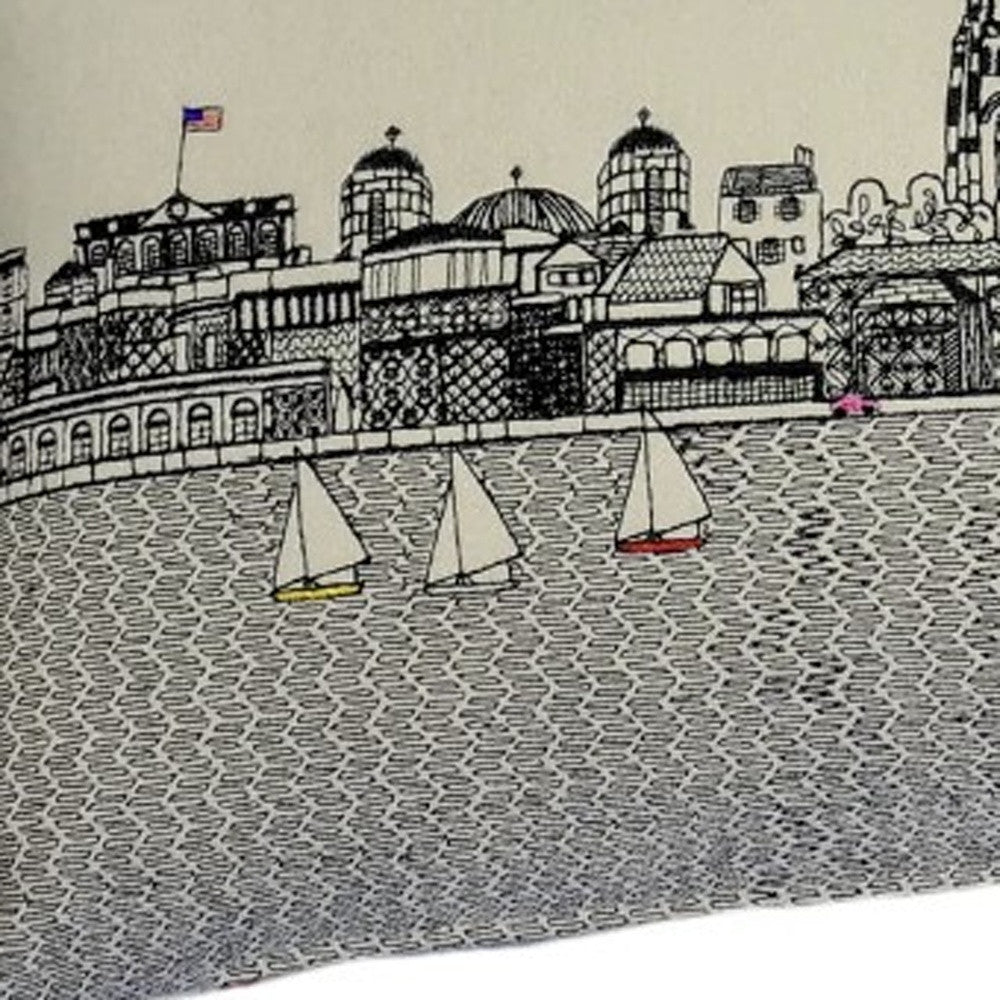 25" White Charleston Daylight Skyline Lumbar Decorative Pillow FurniFindUSA