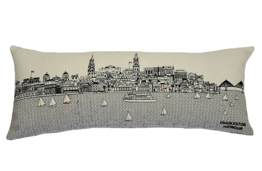 25" White Charleston Daylight Skyline Lumbar Decorative Pillow FurniFindUSA