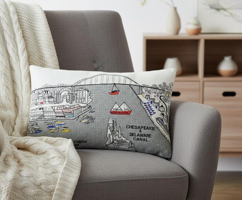 14" X 24" Dark Gray And White Chesapeake Nighttime Skyline Lumbar Decorative Pillow HomeRoots