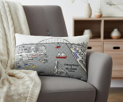 14" X 24" Dark Gray And White Chesapeake Nighttime Skyline Lumbar Decorative Pillow HomeRoots
