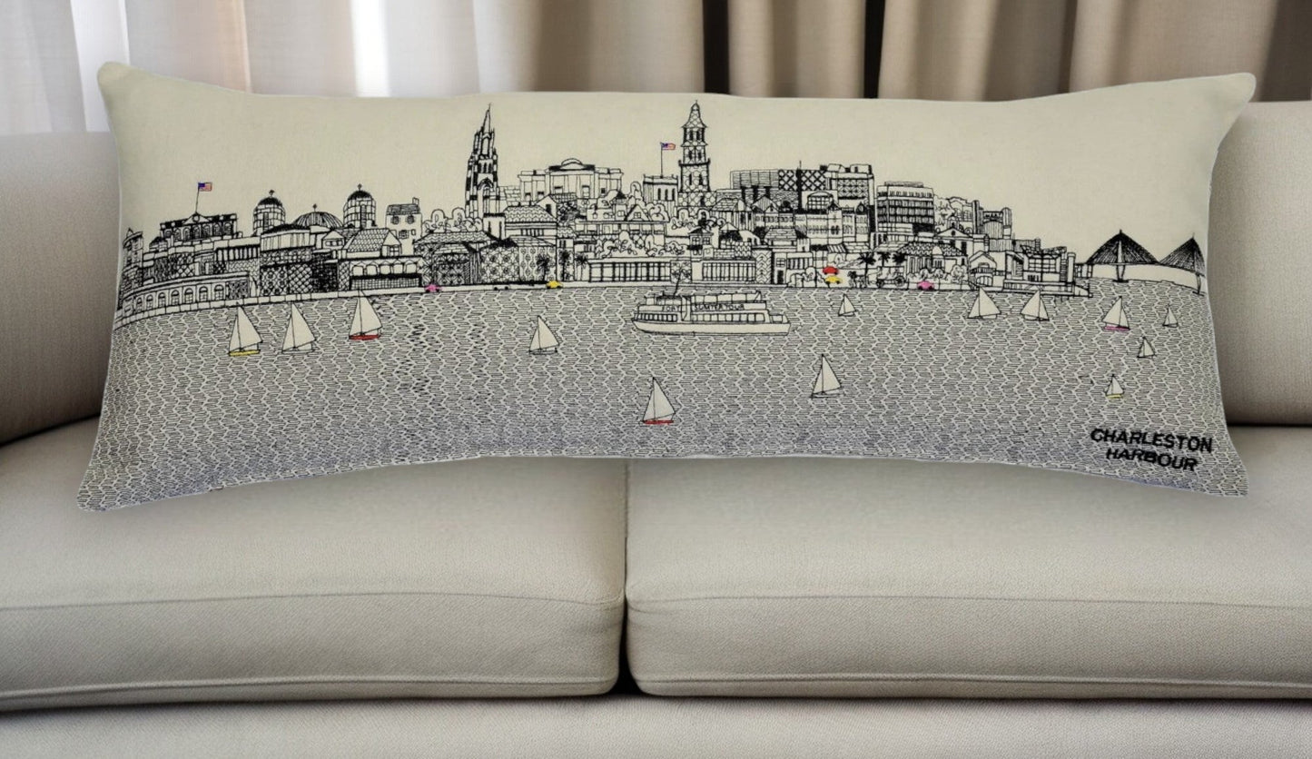 25" White Charleston Daylight Skyline Lumbar Decorative Pillow FurniFindUSA