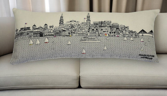 25" White Charleston Daylight Skyline Lumbar Decorative Pillow FurniFindUSA