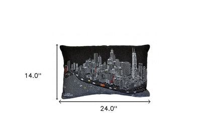 14" X 24" Dark Gray And White Chicago Nighttime Skyline Lumbar Decorative Pillow HomeRoots