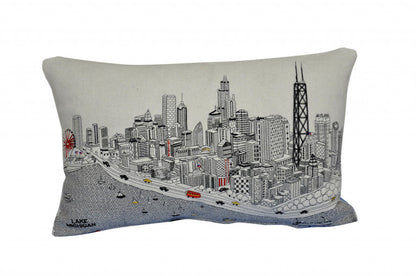 25" White Chicago Daylight Skyline Lumbar Decorative Pillow FurniFindUSA