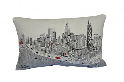 14" X 24" Dark Gray And White Chicago Nighttime Skyline Lumbar Decorative Pillow HomeRoots