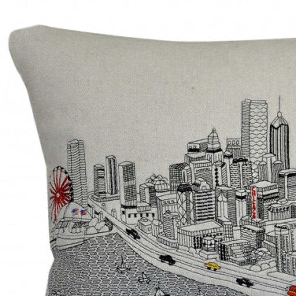 25" White Chicago Daylight Skyline Lumbar Decorative Pillow FurniFindUSA