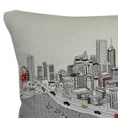 25" White Chicago Daylight Skyline Lumbar Decorative Pillow FurniFindUSA
