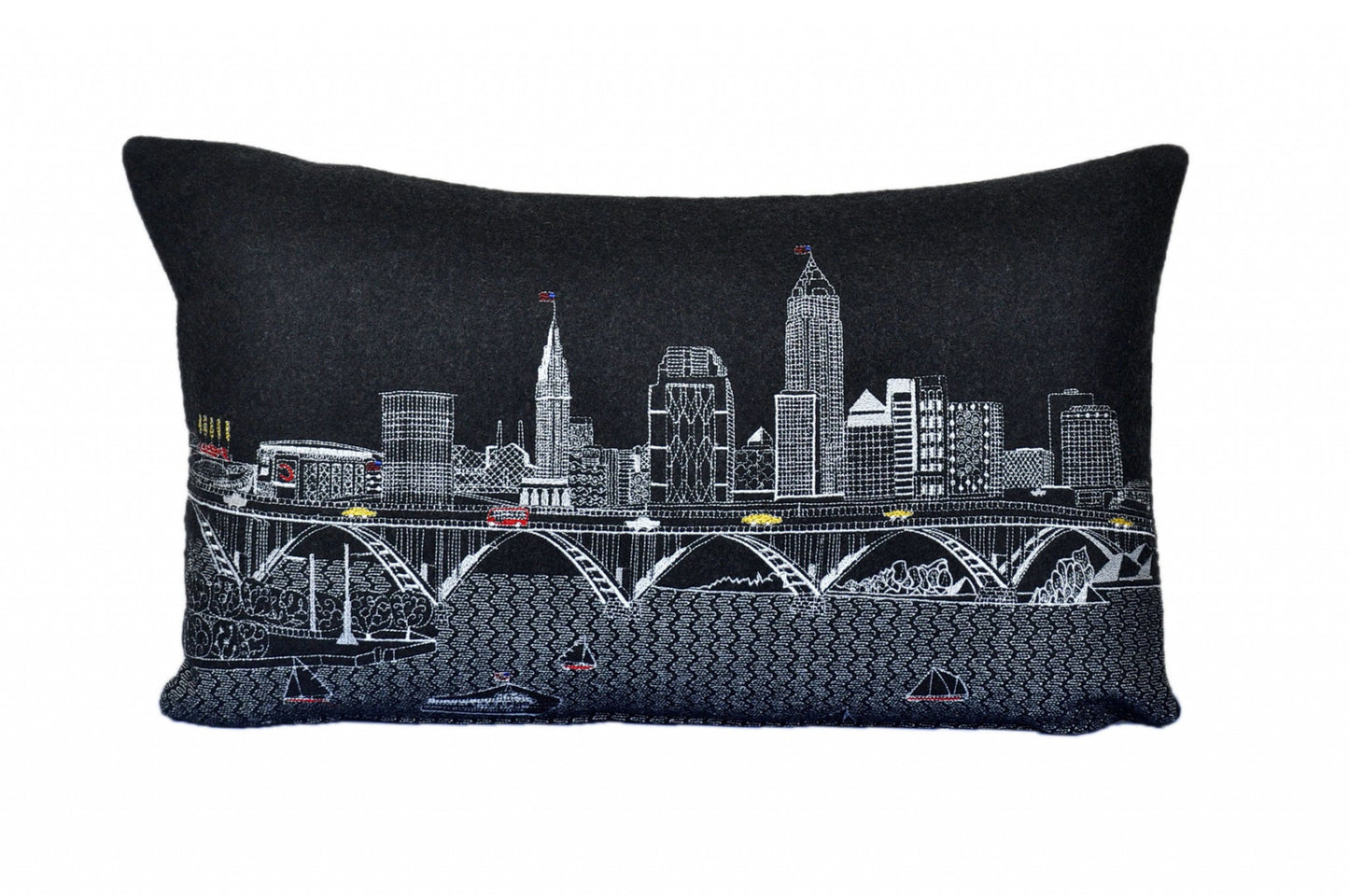 25" Black Cleveland Nighttime Skyline Lumbar Decorative Pillow FurniFindUSA