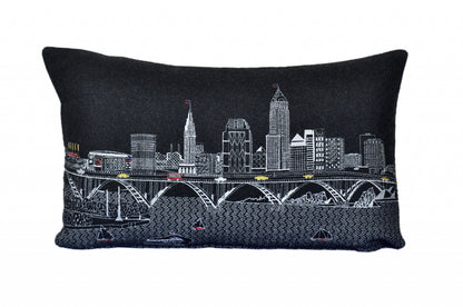 25" Black Cleveland Nighttime Skyline Lumbar Decorative Pillow FurniFindUSA