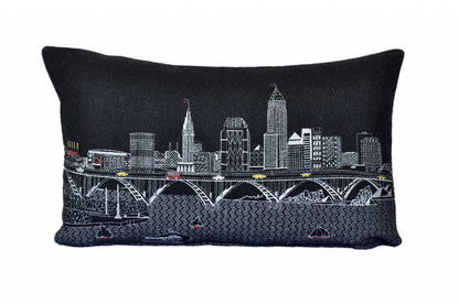 14" X 24" Dark Gray And White Cleveland Nighttime Skyline Lumbar Decorative Pillow HomeRoots
