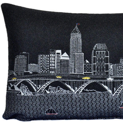 25" Black Cleveland Nighttime Skyline Lumbar Decorative Pillow FurniFindUSA