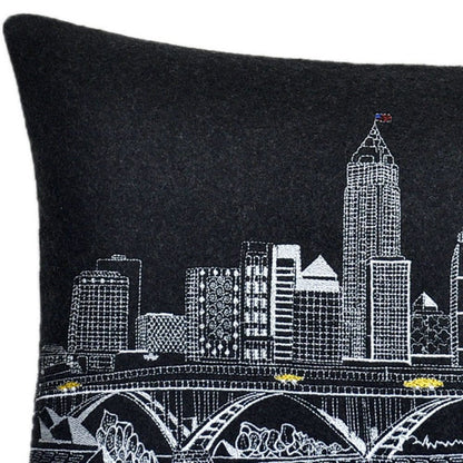 14" X 24" Dark Gray And White Cleveland Nighttime Skyline Lumbar Decorative Pillow HomeRoots