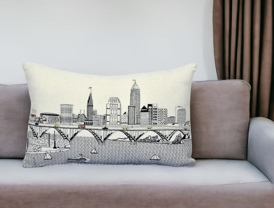 25" White Cleveland Daylight Skyline Lumbar Decorative Pillow FurniFindUSA