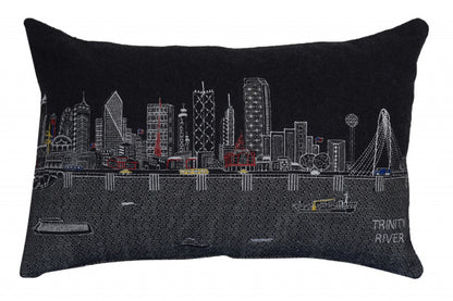 25" Black Dallas Nighttime Skyline Lumbar Decorative Pillow FurniFindUSA