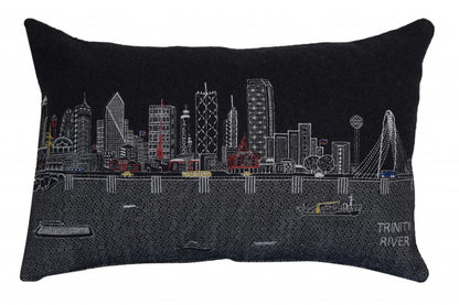 14" X 24" Dark Gray And White Dallas Nighttime Skyline Lumbar Decorative Pillow HomeRoots