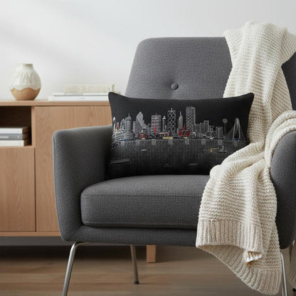 14" X 24" Dark Gray And White Dallas Nighttime Skyline Lumbar Decorative Pillow HomeRoots