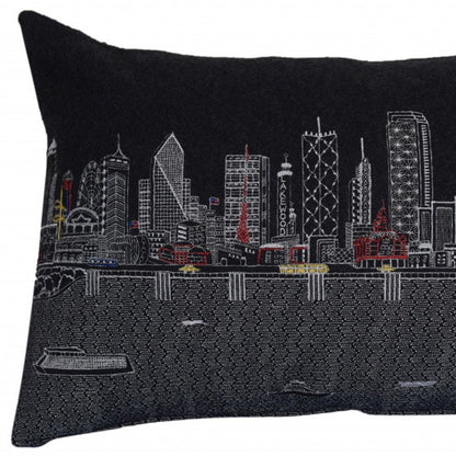 14" X 24" Dark Gray And White Dallas Nighttime Skyline Lumbar Decorative Pillow HomeRoots