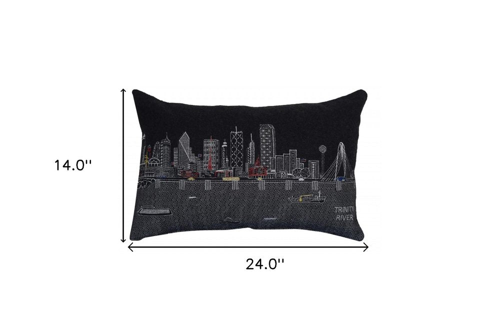 14" X 24" Dark Gray And White Dallas Nighttime Skyline Lumbar Decorative Pillow — view 4