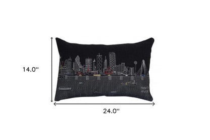14" X 24" Dark Gray And White Dallas Nighttime Skyline Lumbar Decorative Pillow HomeRoots