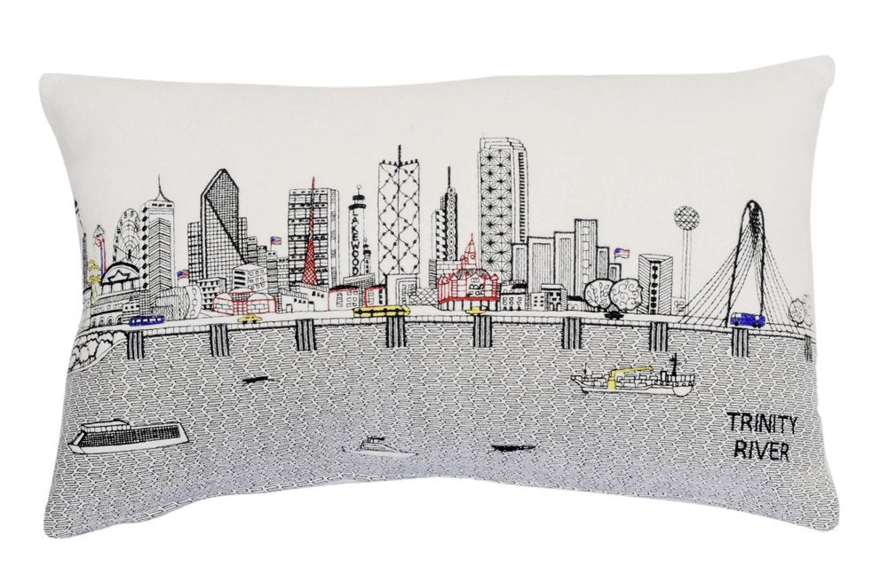 14" X 24" Dark Gray And White Dallas Nighttime Skyline Lumbar Decorative Pillow HomeRoots
