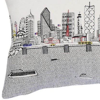 14" X 24" Dark Gray And White Dallas Nighttime Skyline Lumbar Decorative Pillow HomeRoots
