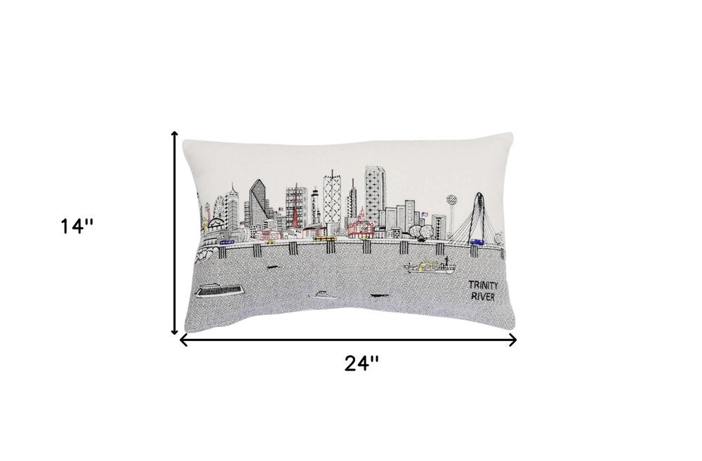 14" X 24" Dark Gray And White Dallas Nighttime Skyline Lumbar Decorative Pillow HomeRoots