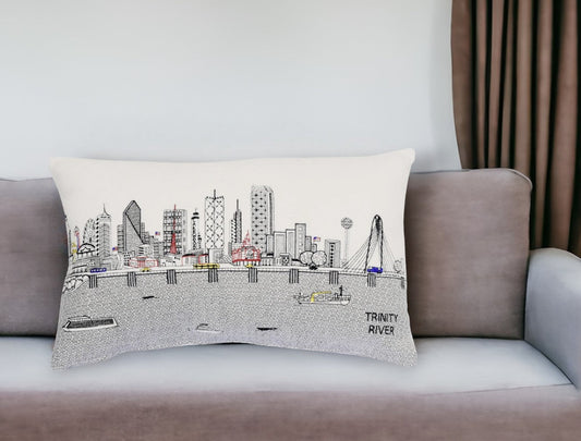 25" White Dallas Daylight Skyline Lumbar Decorative Pillow FurniFindUSA