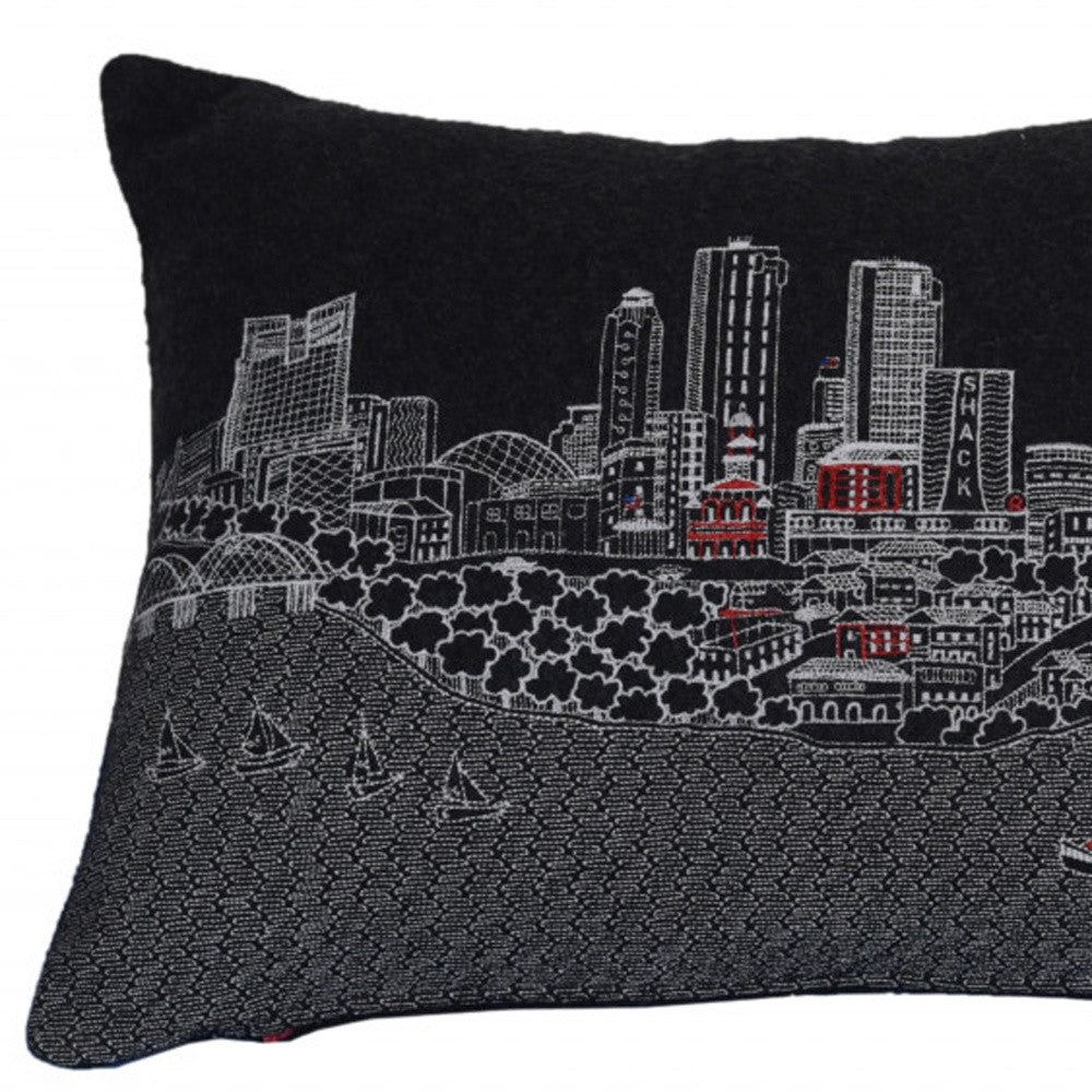 14" X 24" Black and White Hometown Pride Wool Lumbar Throw Pillow FurniFindUSA