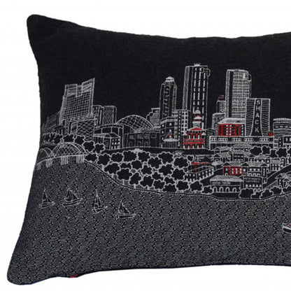 14" X 24" Black and White Hometown Pride Wool Lumbar Throw Pillow FurniFindUSA