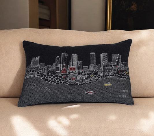 14" X 24" Black and White Hometown Pride Wool Lumbar Throw Pillow FurniFindUSA