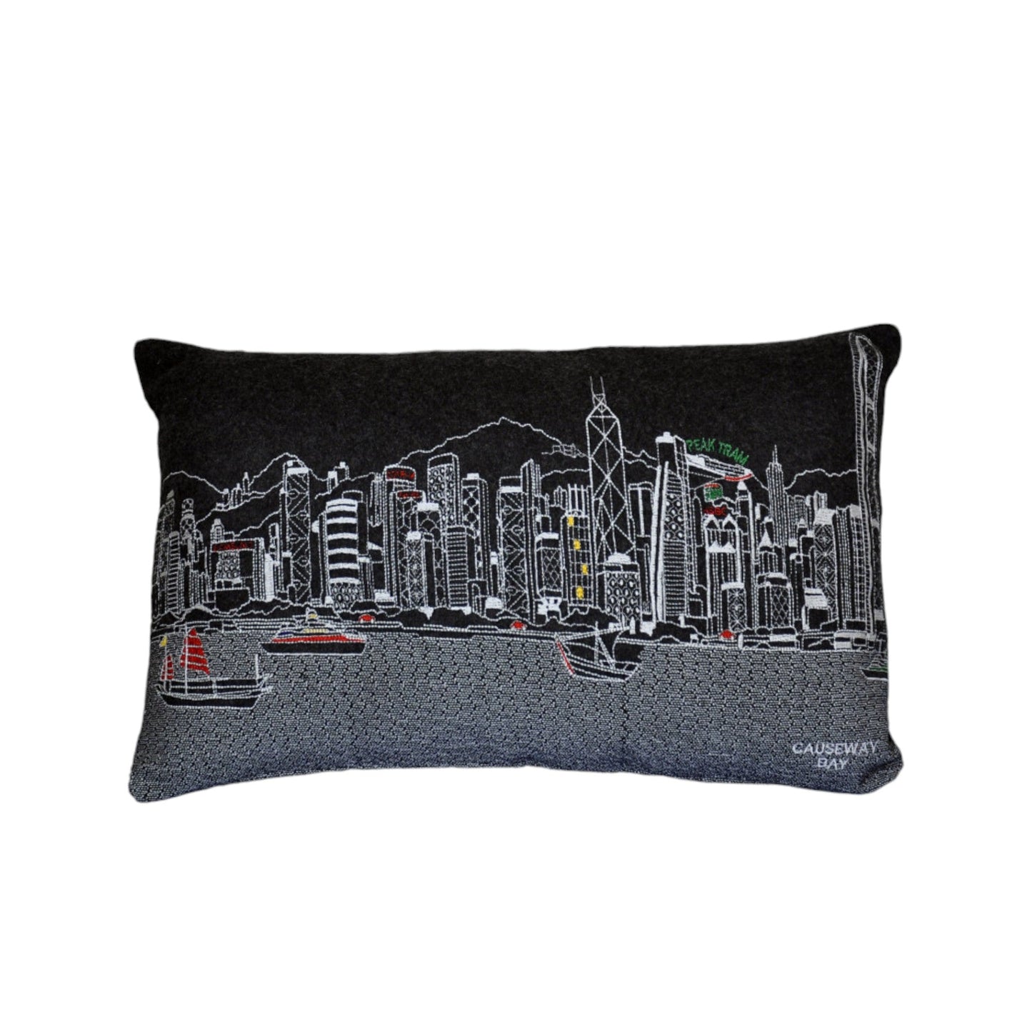 14" X 24" Black Gray and White Wool Lumbar Throw Pillow FurniFindUSA