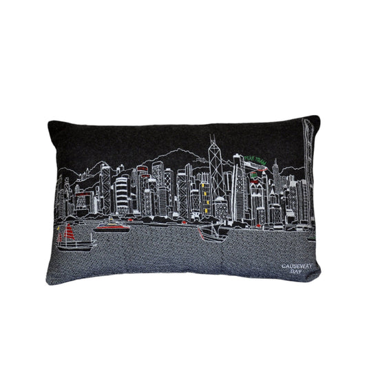 14" X 24" Black Gray and White Wool Lumbar Throw Pillow FurniFindUSA