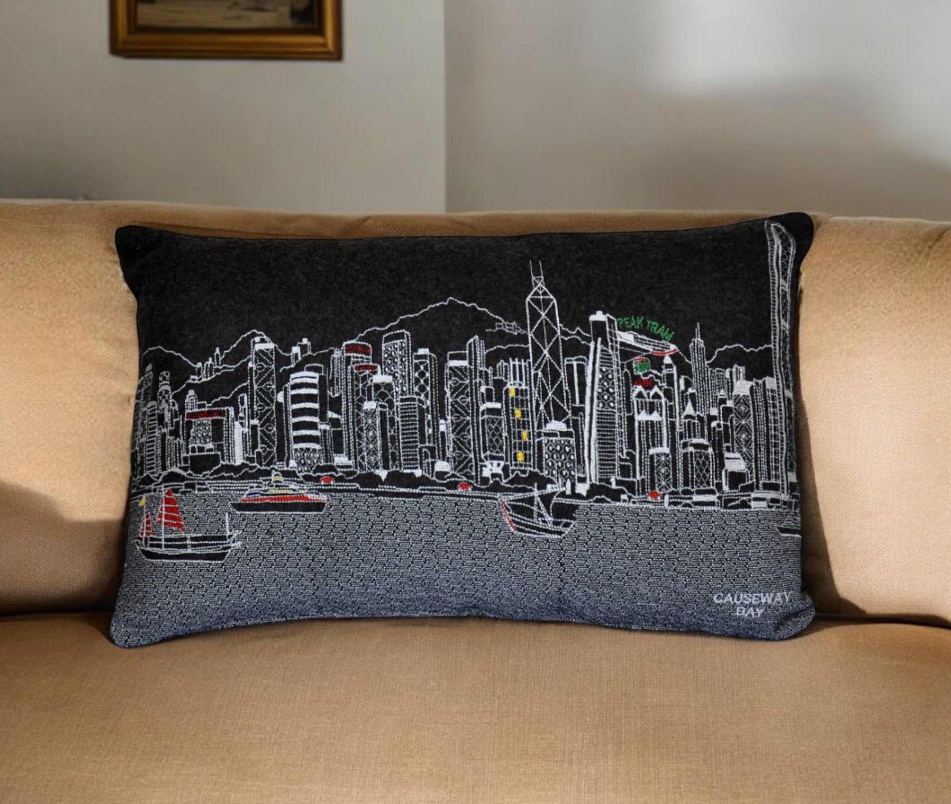 14" X 24" Black Gray and White Wool Lumbar Throw Pillow FurniFindUSA