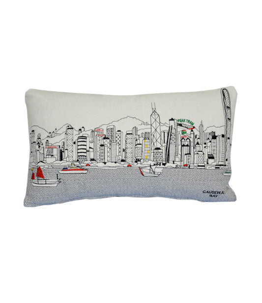 25" White Hong Kong Daylight Skyline Lumbar Decorative Pillow FurniFindUSA