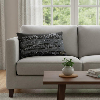 14" X 24" Dark Gray And White Homer Spit Nighttime Skyline Lumbar Decorative Pillow HomeRoots