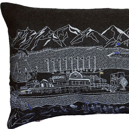 14" X 24" Black Gray and White Hometown Pride Wool Lumbar Throw Pillow FurniFindUSA
