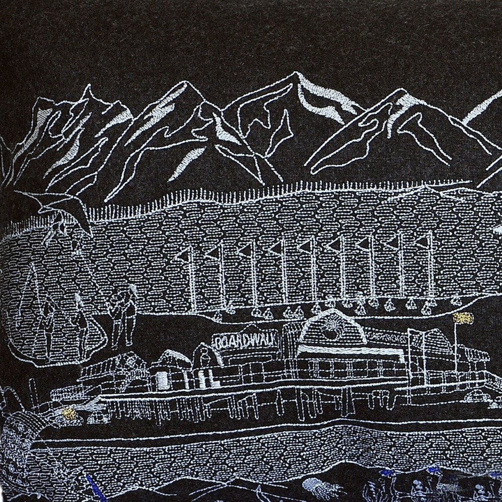 14" X 24" Dark Gray And White Homer Spit Nighttime Skyline Lumbar Decorative Pillow HomeRoots