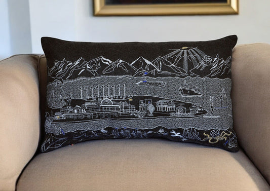 14" X 24" Black Gray and White Hometown Pride Wool Lumbar Throw Pillow FurniFindUSA