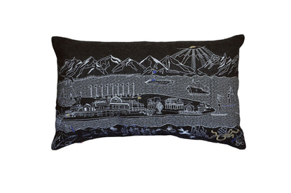 14" X 24" Black Gray and White Hometown Pride Wool Lumbar Throw Pillow FurniFindUSA
