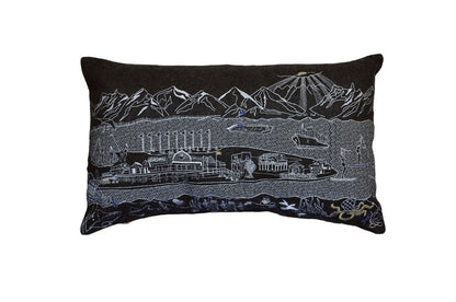 14" X 24" Dark Gray And White Homer Spit Nighttime Skyline Lumbar Decorative Pillow HomeRoots
