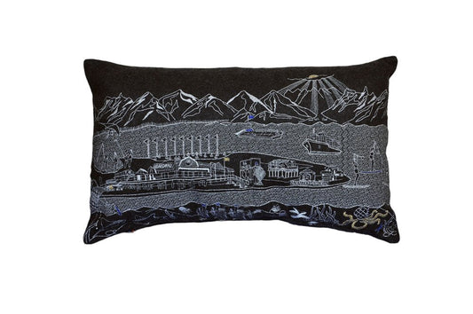 14" X 24" Dark Gray And White Homer Spit Nighttime Skyline Lumbar Decorative Pillow
