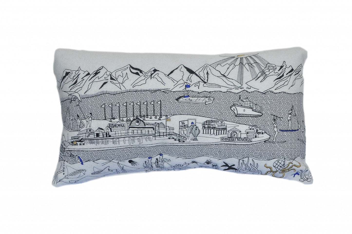 25" White Homer Spit Daylight Skyline Lumbar Decorative Pillow FurniFindUSA