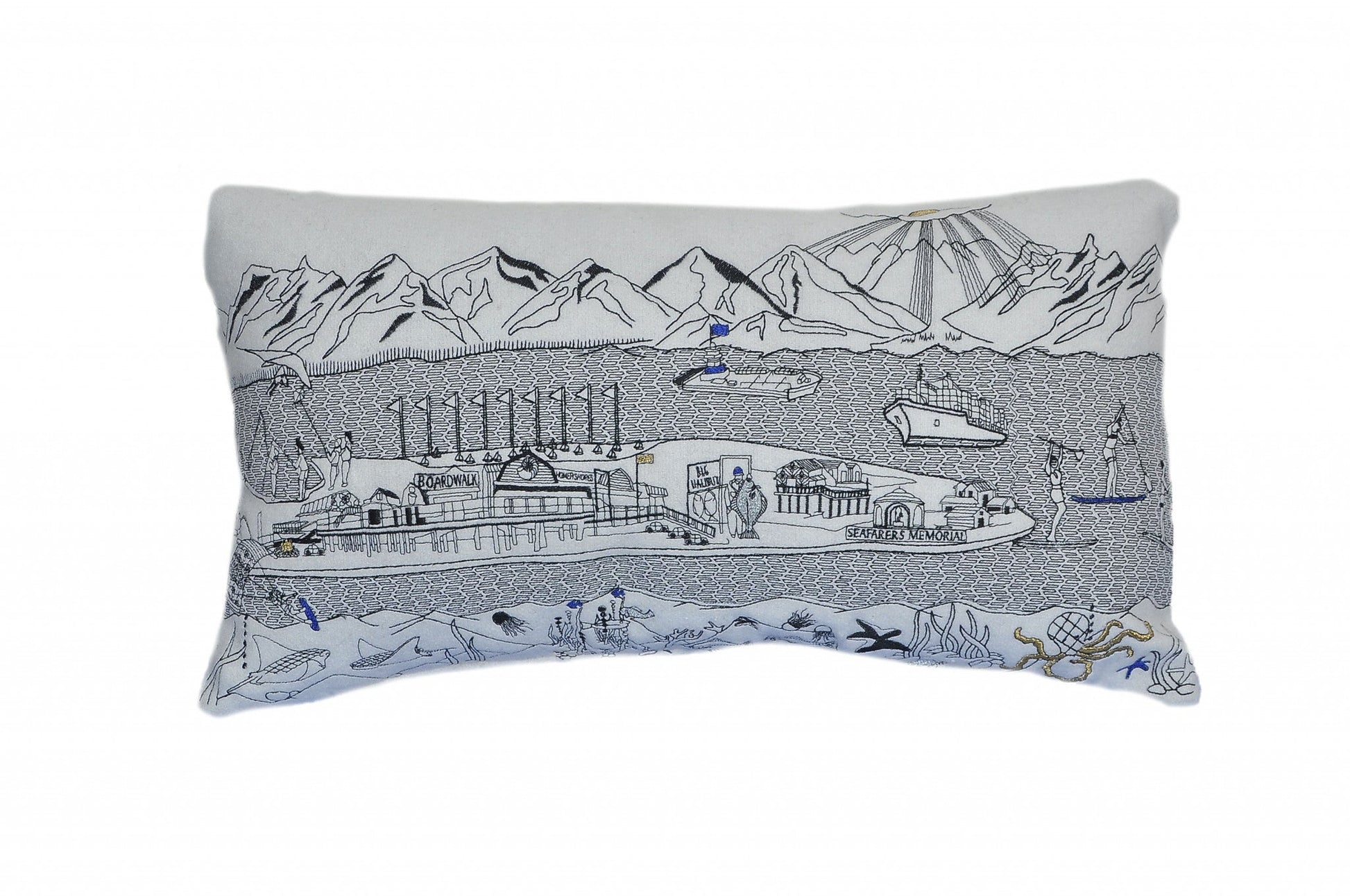 25" White Homer Spit Daylight Skyline Lumbar Decorative Pillow FurniFindUSA