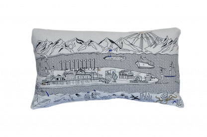 25" White Homer Spit Daylight Skyline Lumbar Decorative Pillow FurniFindUSA