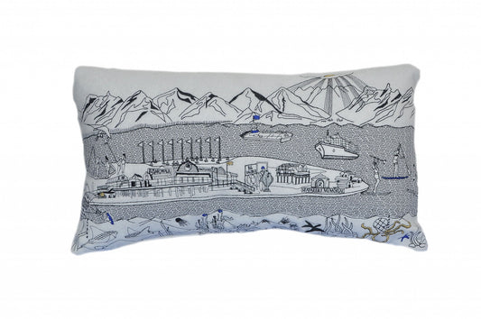 25" White Homer Spit Daylight Skyline Lumbar Decorative Pillow FurniFindUSA