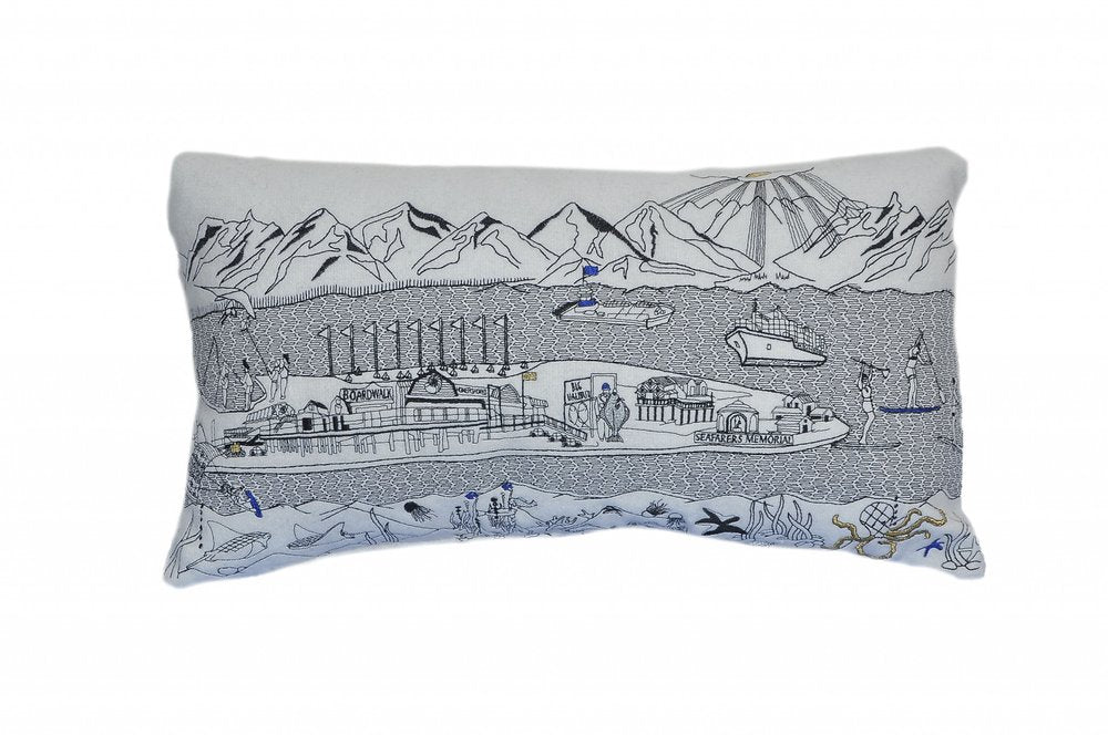 14" X 24" Dark Gray And White Homer Spit Nighttime Skyline Lumbar Decorative Pillow — view 6